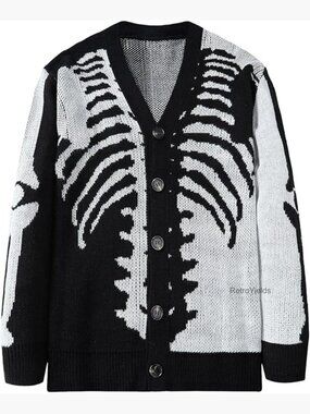 Skeleton Pattern Cardigan Sweater Long Sleeve Knitted Coat Unisex